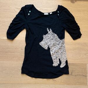 Anthropologie Black Short-Sleeve Tee with Heather Gray Dog Silhouette size S